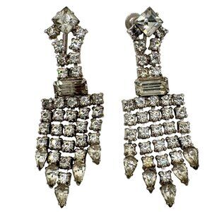 Eisenberg Chandelier Earrings Unsigned Rhinestone Cascading Screwback 2.5" Vtg